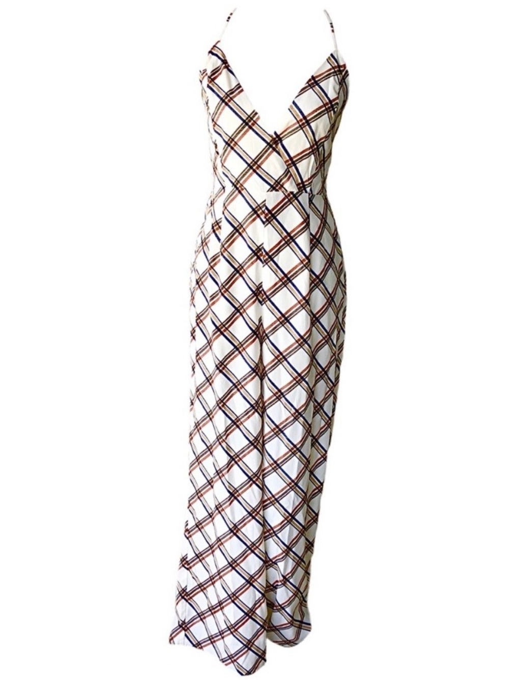 Forever 21 White Plaid Jumpsuit